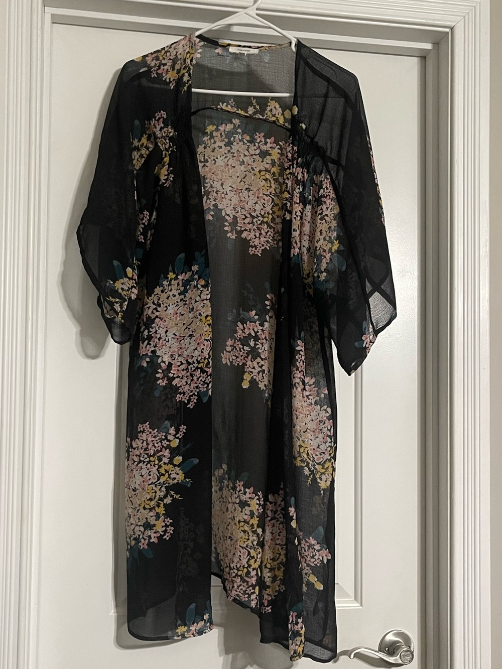 Maurices Black Sheer Floral Kimono Cardigan